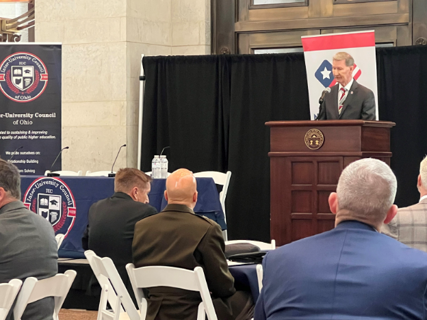 President Carter speaks at the IUC conference in the Ohio Statehouse.