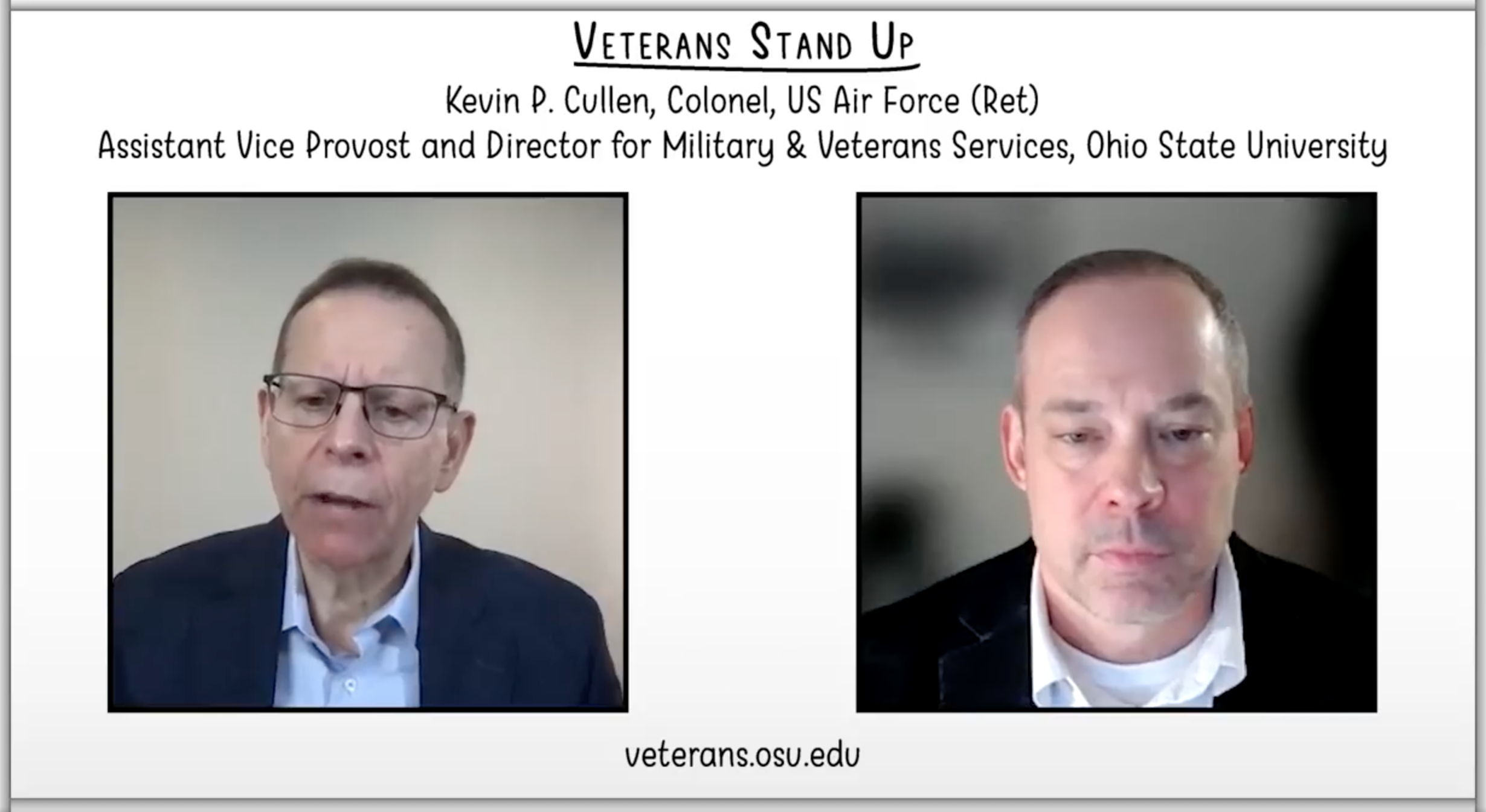 Col. Kevin Cullen talks on a video call with veteran advocate Paul Lawrence.