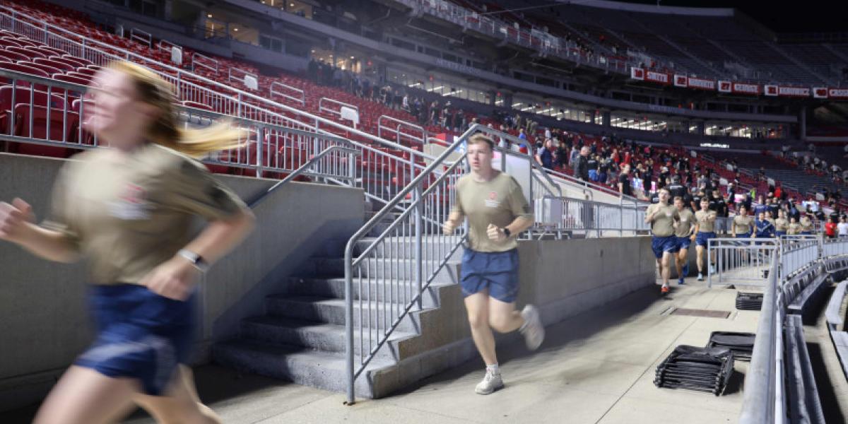 Airforce cadets participate in the 9/11 stair climb in Ohio Stadium.