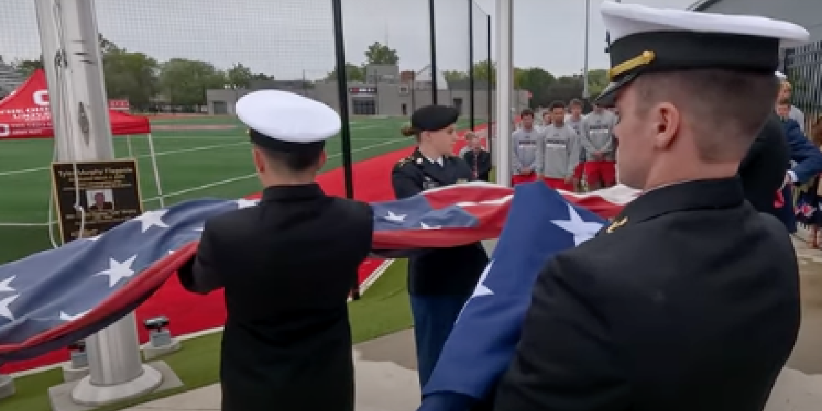 Screenshot of the Ohio State flag raising ceremony video.