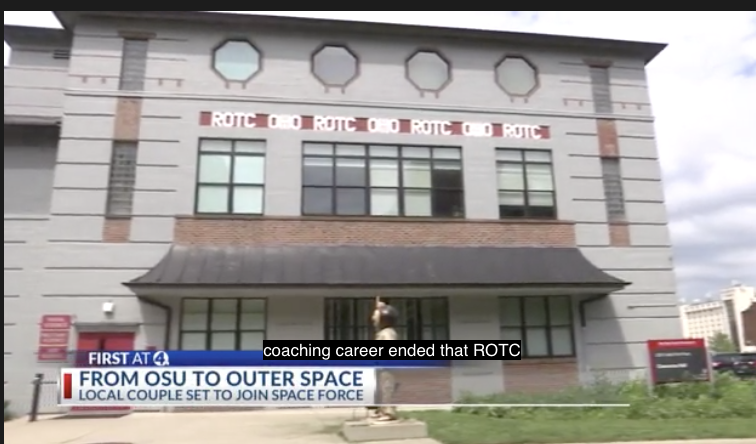 Screenshot of the NBCi 4 news cast with Jerrod Smalley shows outside picture of Ohio State ROTC building.