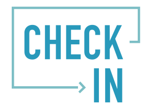 Logo for Veteran Check in. Contains words "Check In"